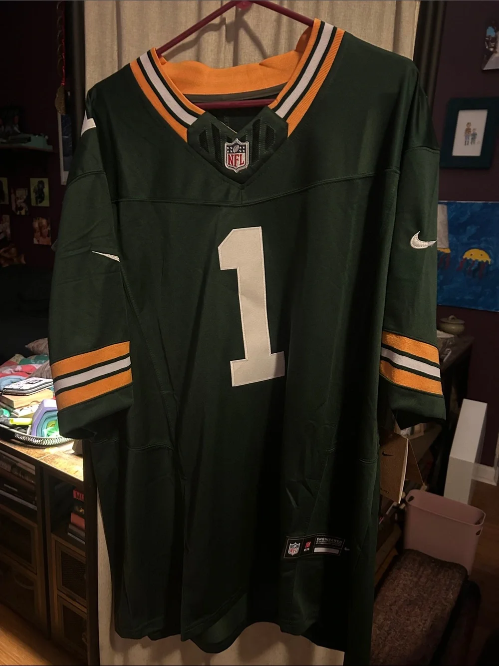 Green Bay packers Nike Green and Gold Football Jersey with White Number